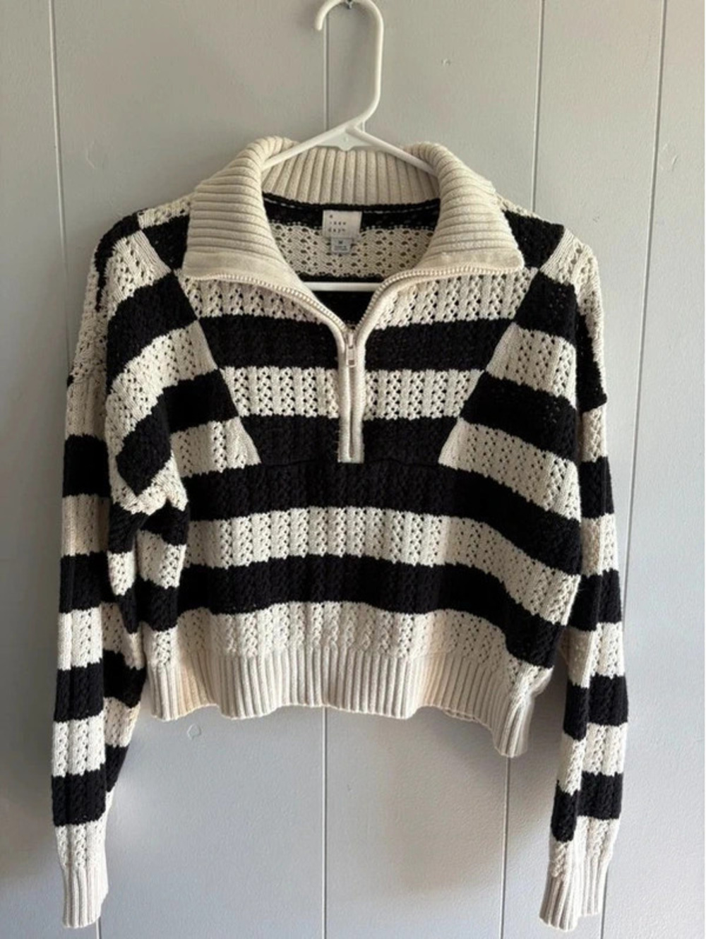 Womens Medium A New Day Knit Quarter Zip Long Sleeve Crop Sweater